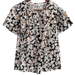 Dorothee Schumacher Floral Blouse M 3 White Black Tank Keyhole Top Boho Demure